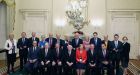  President Michael D. Higgins (centre)and Taoiseach Enda Kenny (third left), with newly elected Cabinet  members, at &Aacute;ras an Uachtar&aacute;in on Friday night following the formation of a government 70 days after the general election. Photograph: PA 