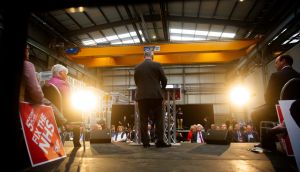 DUP leader Jeffrey Donaldson presents his party&rsquo;s manifesto  in Craigavon, Co Armagh. Photograph: Mark Marlow/PA Wire