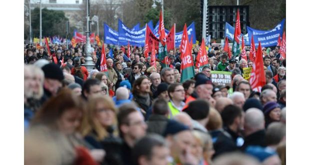 The Irish Congress of Trade Unions (Ictu) said up to 60,000 attended the Dublin rally but gardai put the attendance at 25,000. Photograph: Dara Mac Donaill/Irish Times