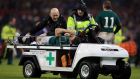  Eoin Reddan  is stretchered off  at the Aviva Stadium. Photograph: Richard Heathcote/Getty Images