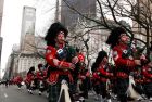 Bagpipe players march in the St. Patrick's Day parade in New York on Saturday. Photograph:   Nicole Bengiveno/The New York Times