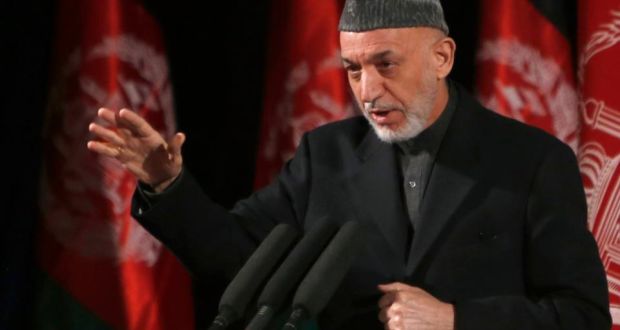 Afghan president Hamid Karzai delivers a speech during an event to mark International Women’s Day in Kabul earlier this month. Photograph: Mohammad Ismail/Reuters  