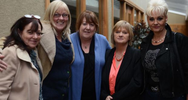 Abuse victims Pictured at the launch of the ANU campaign to raise awearness of sex abuse in Ireland at the Candem Hotel today. From left are the Kavanagh sisters Joyce, June and Paula, Cynthia Owen and Fiona Doyle. Photograph: Cyril Byrne/The Irish Times