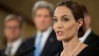 Actress and humanitarian campaigner Angelina Jolie speaks at a news conference on sexual violence against women during the G8 meeting in central London today. Photograph: Alastair Grant/Pool/Reuters