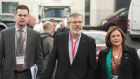Gerry Adams TD with Pearse Doherty TD and Mary Lou McDonald TD arriving at the Sinn Féin ardfheis in the TF Royal Hotel and Theatre, Castlebar, Co Mayo. Photograph: Keith Heneghan/Phocus