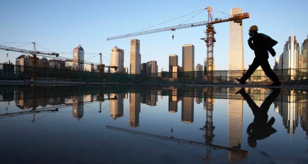 A construction site in central Beijing. The economy continues to be supported by property and stimulus-supported infrastructure rather than by broad private sector investment or household spending, analysts say. Photograph: China Daily/Reuters