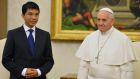 Pope Francis stands with Andry Nirina Rajoelina, president of Madagascar, during their private audience in the Vatican yesterday. Photograph: Vincenzo Pinto/Reuters