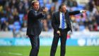 Managers Harry Redknapp, of QPR, and Reading’s Nigel Adkins give instructions from the sidelines at the Madejski Stadium. Photograph: Michael Regan/Getty Images