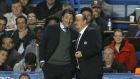 Chelsea’s interim  manager Rafael Benitez talks to Basel’s coach Murat Yakin