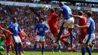 Sylvain Distin of Everton scores a disallowed goal during the Premier League match between Liverpool and Everton at Anfield.  Photograph: Laurence Griffiths/Getty Images