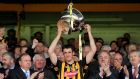 Colin Fennelly lifts the cup after his side’s National League final victory over Tipperay. Photograph: Inpho