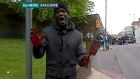 Video-grab taken from ITV News of a man holding weapons near the scene in John Wilson Street, Woolwich where a soldier was murdered. Photograph: ITV News/PA Wire 