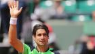 David Ferrer of Spain celebrates defeating Kevin Anderson of South Africa at Roland Garros. Photograph: Stephane Mahe/Reuters