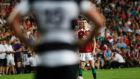 British and Irish Lions’ Johnny Sexton prepares to kick against the Barbarians during their friendly match in Hong Kong. Photograph: Tyrone Siu/Reuters