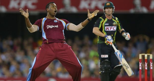 Kieron Pollard of the West Indies celebrates after dismissing Brad Haddin of Australia during a Twenty20 match in February 