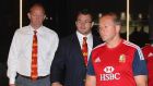 Cian Healy (centre) of the British and Irish Lions arrives for the hearing into allegations of biting at the Hilton Hotel on in Brisbane, Australia. Photograph: Chris Hyde/Getty Images