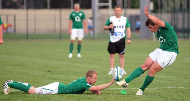 Ian Keatley (right) and Ireland fell short against South Africa. Photograph: Tamuna Kulumbegashvili/Inpho