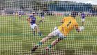Wicklow’s Seanie Furlong has his penalty saved by Meath goalkeeper Paddy O’Rourke during Saturday’s clash at Aughrim. Photograph: Cathal Noonan/Inpho