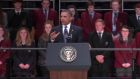 Television screengrab of US President Barack Obama speaking in Belfast’s Waterfront Hall this morning