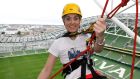 Kathryn Thomas abseils from the top of the Aviva Stadium during the launch of the inaugural Dublin Adventure Race. Photograph: Brendan Duffy