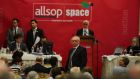 An Allsop Space auction at the Shelbourne Hotel in Dublin last year. Independent TD Mattie McGrath hit out at the  holding of another property auction in the Shelbourne  this morning, which was cancelled because of a protest.  Photograph: Cyril Byrne/The Irish Times