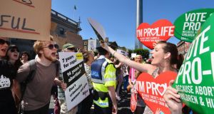 Rally for Life anti-abortion Demonstration     passed through a counter pro-choice demonstration at the Spire.  Photograph: Alan Betson / The Irish Times