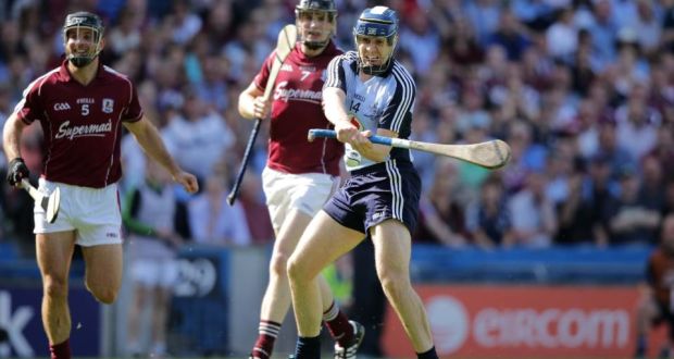 Dublin’s Paul Ryan scores a goal against Galway during yesterday’s Leinster senior hurling final. Photograph: Morgan Treacy/Inpho