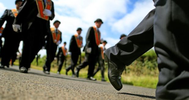 The Orange Order parades along Drumcree road outside Portadown Co Armagh during the annual Orange Order parade to Drumcree Parish Church. Photograph: Julien Behal/PA Wire