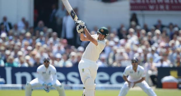 Australia’s number 11 batsman Ashton Agar  hits out on his way to 98 during day two of the first Ashes Test against Australia  at Trent Bridge. Photograph: Gareth Copley/Getty Images
