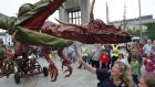 Smoke breathing dragons roaming through Eyre Square in Galway for the opening of the Galway Arts Festival. Dragons is presented by one of Europe’s most exciting outdoor theatre companies, the world famous Sarruga from Barcelona. Photograph: Joe O’Shaughnessy.