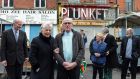 Nuala O’Rahilly Price and John Connolly, grandson of James Connolly, with members of the Save No 16 Committee and Moore Street Traders Association. Photograph: Eric Luke