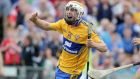 Clare’s Conor McGrath celebrates scoring a goal against Galway in the All-Ireland hurling quarter-final at Semple Stadium. Photograph: Morgan Treacy/Inpho