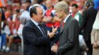 Napoli manager Rafael Benitez (left) and Arsenal manager Arsene Wenger speak before kick-off during the Emirates Cup 2013 match at the Emirates Stadium Photograph: PA Wire.