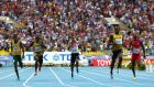 (l-r) Anaso Jobodwana of South Africa, Nickel Ashmeade of Jamaica, Adam Gemili of Great Britain, Usain Bolt of Jamaica and Curtis Mitchell of the United States compete in the Men’s 200m final in Moscow. Photograph:  Jamie Squire/Getty Images