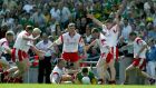 Tyrone defenders swarm around a Kerry player during the 2003 All-Ireland semi-final at Croke Park. Tyrone won 0-13 to 0-6 and went on to defeat Armagh in the final. Photograph: Morgan Treacy/Inpho 