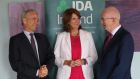 Paul van Riel, chief executive of Dutch multinational Fugro, with Minister for Social Protection Joan Burton and Barry O’Leary, IDA chief executive. Photograph: Kenneth O’Halloran 