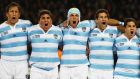 Argentina’s Leonardo Senatore (C) sings the national anthem with his team-mates. Photo:  Hannah Johnston/Getty Images