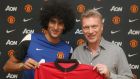 Marouane Fellaini and David Moyes after the Belgian’s move from Everton to Manchester United. Photograph: Getty Images