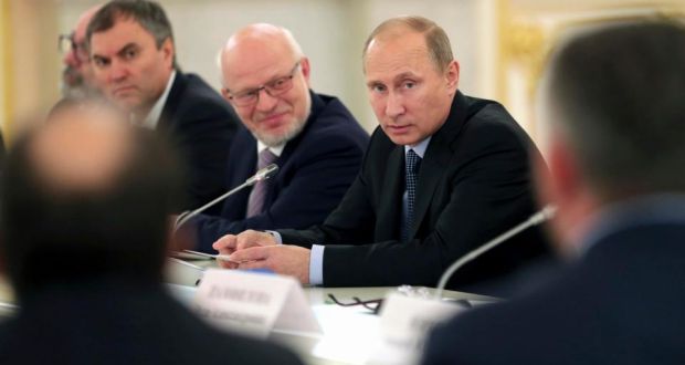 Russian president Vladimir Putin at a meeting in the Kremlin in Moscow today. Photograph:  Reuters