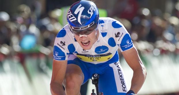  Nicolas Roche competes in the 11th stage of the 68th edition of La Vuelta, a 38.8km individual time-trial, in Tarazona. Photograph:  Jaime Reina/AFP/Getty Images