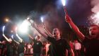 Supporters of the extreme-right Golden Dawn party in Greece. Photograph: Grigoris Siamidis/Reuters
