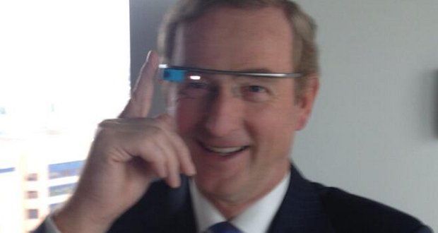 Taoiseach Enda Kenny trying out Google Glass in Google HQ in Dublin today. Photograph: MerrionStreet.ie