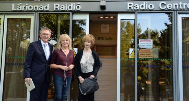 Seán O’Rourke with senior producer Kay Sheehy and first guest, writer Edna O’Brien, at the Radio Centre in RTÉ for his first day presenting the ‘Today with Seán O’Rourke’ programme. Photograph: Frank Miller