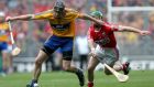 Cork’s Daniel Kearney and Patrick Donnellan of Clare during the All-Ireland final. Photograph: Ryan Byrne/Inpho