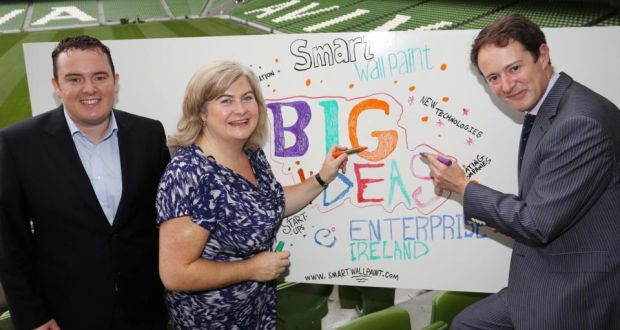 From left: Smart Wall Paint’s Ronan Clarke and Denise Doran with Minister for Research and Innovation Seán Sherlock at last week’s Big Ideas event at the Aviva Stadium in Dublin