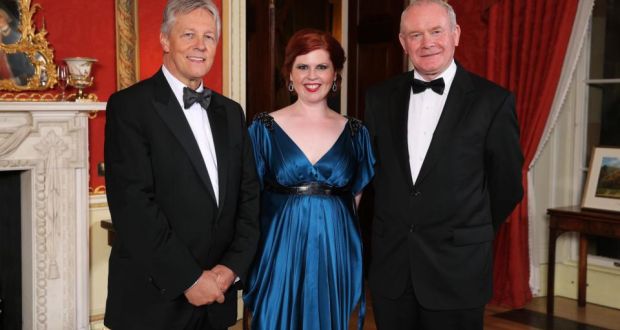  First Minister Peter Robinson  and Deputy First Minister Martin McGuinness, pictured at the Gala Dinner at Hillsborough Castle last nigth with entrepreneur Orlagh McGahan.