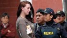 Michaella McCollum  is escorted from a truck to court at Sarita Colonia prison in Callao, earlier this month. Photograph: Mariana Bazo/Reuters
