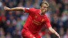 Liverpool’s Brazilian midfielder Lucas Leiva is looking to become the Brazilian with the most Premier League games to his name. Photograph: Clive Brunskill/Getty Images 