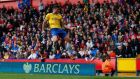 Olivier Giroud of Arsenal celebrates scoring against Crystal Palace during their  Premier League  match at Selhurst Park. Photograph: Andrew Winning/Reuters