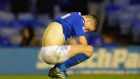 A dejected Callum Reilly of Birmingham after missing a penalty during the League Cup Fourth Round against Stoke City at St Andrews Stadium. Photograph: Shaun Botterill/Getty Images